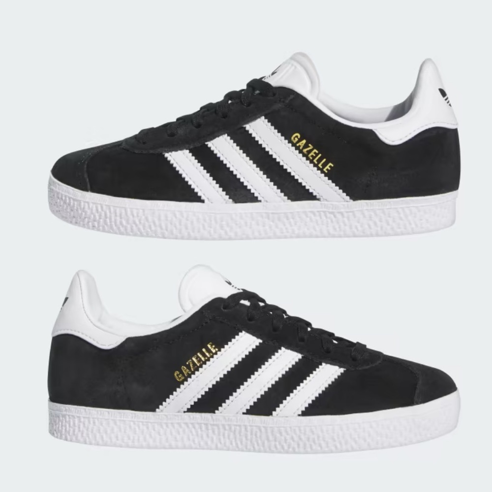 Adidas GAZELLE SHOES Core Black / Cloud White / Gold Metallic size 3 unisex NEW